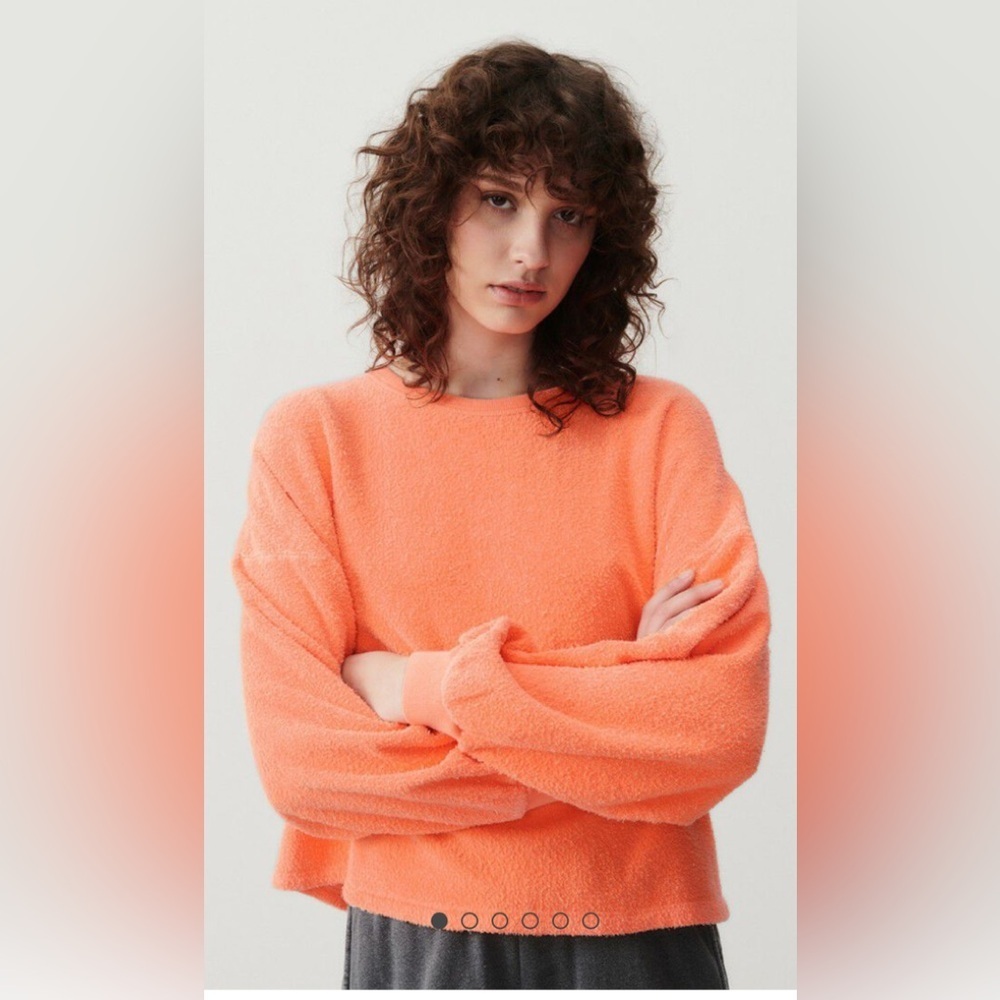 American Vintage Bobypark Terry Cloth Sweatshirt SZ M L Florescent Fire Orange